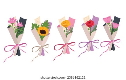 Bouquet of rose. Rose bouquet vector illustration. Love flower. Floral bouquet wrapped in gift paper. Gift for special day like birthday, valentine day, women's day, mother's day