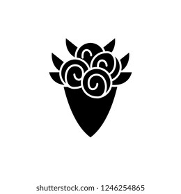Bouquet of roses black icon, vector sign on isolated background. Bouquet of roses concept symbol, illustration 