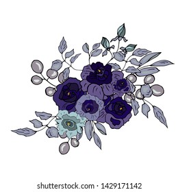Bouquet of roses. Blue flowers. Vector illustration.