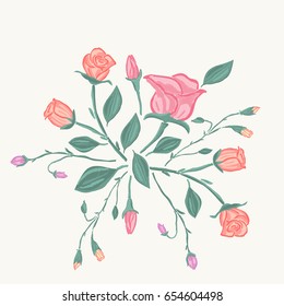  Bouquet of roses with buds. Nature flowers embroidery patch vector decoration. 