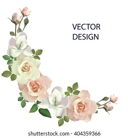 Bouquet of roses,  can be used as greeting card, invitation card for wedding, birthday and other holiday and summer background. Vector.