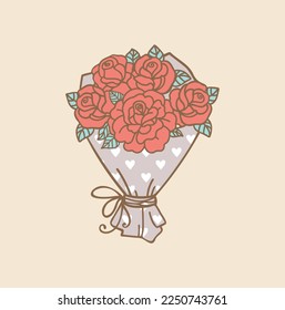 Bouquet de rosas. Plantilla de tarjeta. Ilustración del vector