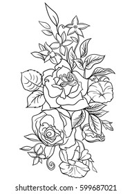 Rose Sketch Black Outline On White Stock Vector (Royalty Free) 1009191484