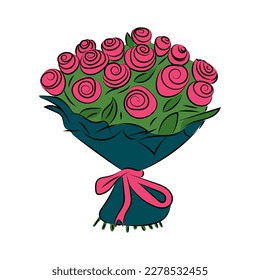 Bouquet of roses in flat style illustration. Bouquet of pink roses isolated on white background. Floral vector illustration