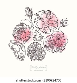 Bouquet of roses flowers drawn in one line. Rose flower vector illustration. Continuous one line drawing. Modern style for creating cards, decor, textile, invitation, posters, packaging