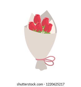 Bouquet of roses for a gift color vector icon. Flat design