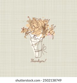  Bouquet of roses for a gift.
Perfect vector card template with  roses.Thank you card, print or poster. Vector elegance silhouette.Linene background texture.