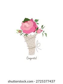 Bouquet of roses for a gift.
Perfect vector card template with pink roses. Ideal for Save the Date,anniversary, birthday cards, wedding  invitations. Congras card, print or poster.

