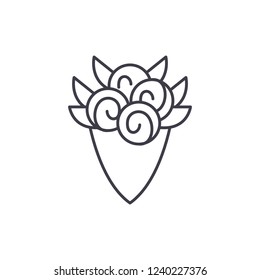 Bouquet of roses line icon concept. Bouquet of roses vector linear illustration, symbol, sign