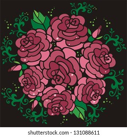 bouquet of roses on a black background