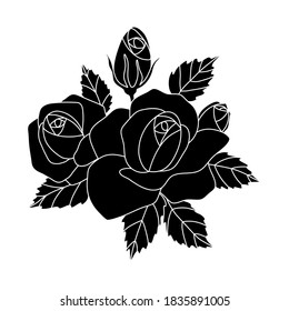 A bouquet of roses on a light background. Vector hand-drawn illustration. A branch of roses.