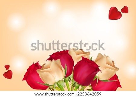 Bouquet of roses on a light background with copy space. Concept for valentine's day, birthday, mother's day, women's day. Universal holiday background. Vector image