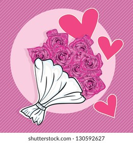 Bouquet of Roses On Pink Background. Vector Illustration