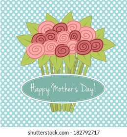 Bouquet of roses on a seamless polka dot background with area for copy space, for mothers day or scrapbooking 