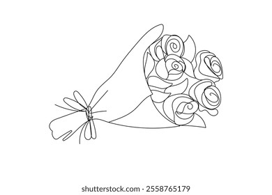 Bouquet of roses. One solid black line . for greeting card design