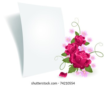 Bouquet of roses and  paper for your text