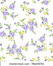 Bouquet roses pattern and leaves purple and yellow floral design botanical roses for textile print,fabric