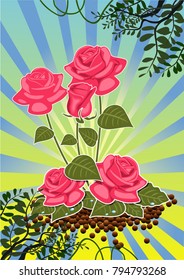 bouquet of roses - red roses, the background is in vector form
