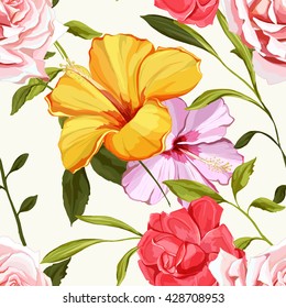 Bouquet of roses. Seamless background pattern. Vector - stock.