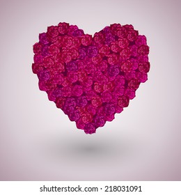 bouquet of roses in the shape of a heart,  - vector illustration, can be used as greeting cards for Valentine's day
