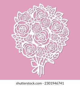 Bouquet of roses. Template for laser cutting of paper, cardboard, metal, wood. For the design of cards, stickers, interior decorations, scrapbooking, stencils, silkscreen printing and so on. Vector