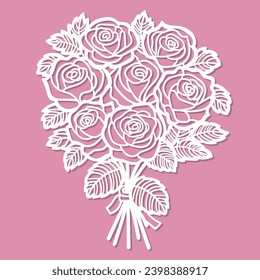 Bouquet de rosas. Plantilla para el corte por láser a partir de papel, cartón, madera, metal. Para el diseño de tarjetas de boda, sobres, decoraciones interiores, pegatinas, esténciles, etc. Vector