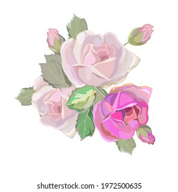 Bouquet with roses. Vector drawing for postcards or similar purposes.