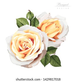 Bouquet of roses, watercolor, can be used as greeting card, invitation card for wedding, birthday and other holiday and  summer background. Vector.
