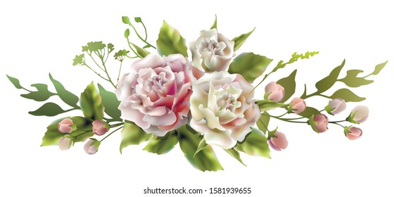 Bouquet of roses. Wedding decor. Beautiful realistic vector design element. Vector illustration.