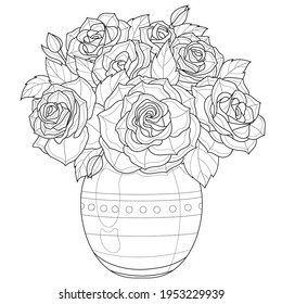 
Bouquet of roses.Coloring book antistress for children and adults. Illustration isolated on white background.Zen-tangle style. Hand draw