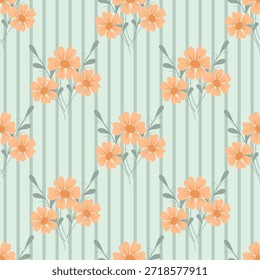 Strauß nahtlose Muster. Grüner Streifenhintergrund, frischer Strauß. Streifen und Blüte Stofffliese, nahtloses Design