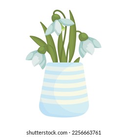 Bouquet of snowdrop flowers in a vintage vase.Vector graphics.