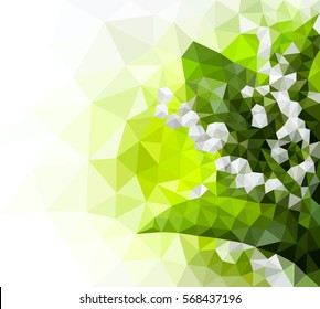 Bouquet of snowdrops. Spring flowers. Polygonal mosaic. Triangular low poly style. Color background. Polygonal background. Template for poster.