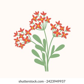 Bouquet with spring flower concept. Red flowers with leaves. Wild life and flora. Botany and floristry. Aesthetics and elegance. Cartoon flat vector illustration isolated on white background