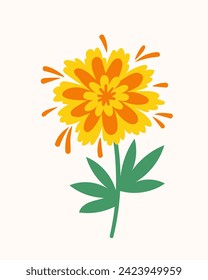 Bouquet with spring flower concept. Yellow and orange flowers with leaves. Wild life and flora. Spring season element. Romantic gift. Cartoon flat vector illustration isolated on white background