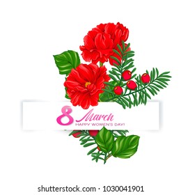 Bouquet of spring flowers for 8 March. Colorful realistic vector illustration. Isolated on white background.