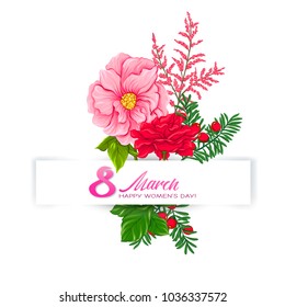 Bouquet of spring flowers for 8 March. Colorful realistic vector illustration. Isolated on white background.