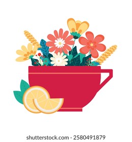 Bouquet of spring flowers in a cup