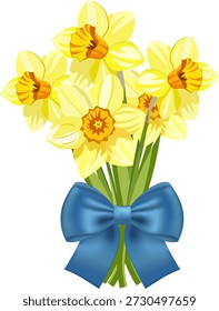 Un ramo de flores de primavera (narcisos) con un arco y sin fondo