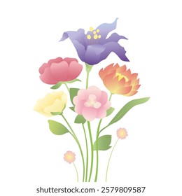 A bouquet of spring flowers of different types and different delicate colors without wrapping