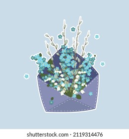 Bouquet de flores primaverales en el sobre. Tarjeta de felicitación vectorial. Concepto de diseño de vectores para el Día de San Valentín