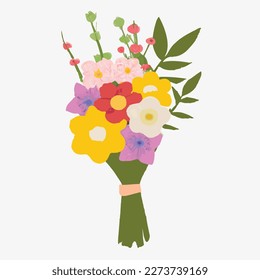 Bouquet of spring flowers in flat style isolated on background