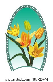 Bouquet of spring flowers in an oval design