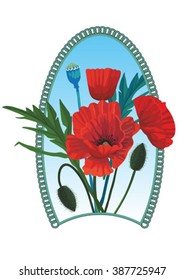 Bouquet of spring flowers in an oval design