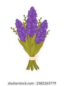 Bouquet of spring flowers. Purple lavender. Flat vector illustration.