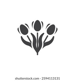 Bouquet of spring flowers vector icon. filled flat sign for mobile concept and web design. Tulips glyph icon. Symbol, logo illustration. Vector graphics