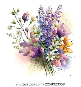 bouquet of spring flowers watercolor Flowers watercolor illustration. Manual composition. Spring. Summer.