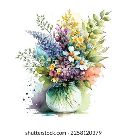 bouquet of spring flowers watercolor Flowers watercolor illustration. Manual composition. Spring. Summer.