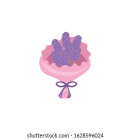 
Bouquet with spring hyacinths in a pink wrapper isolated on a white background. Stock vector illustration for decoration and design, packaging, fabrics, postcards, web pages, Women's Day, poster