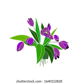 Bouquet of spring tulip flowers. Vector illustration. Design element for poster, coloring book, stickers, cards.